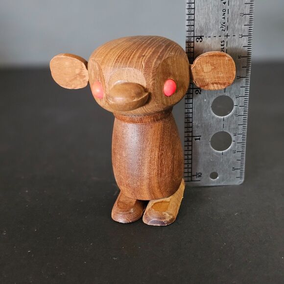 Enesco Wooden Monkey Figurine Creepy Kitschy Knick Knack 3 Inch Vintage - Picture 6 of 6